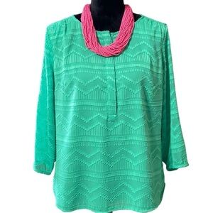 TALBOTS MINT GREEN CHIFFON TEXTURED BLOUSE SZ LP